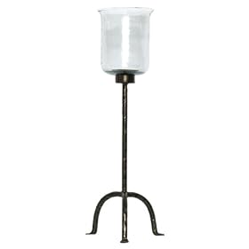 Wrought Iron Large Tripod Candleholder With Crackled Glass Shade 28H 7D