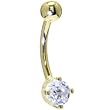 Solid 14kt Yellow Gold Cubic Zirconia Prime Solitaire Belly Ring