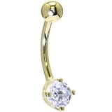 Solid 14KT Yellow Gold Cubic Zirconia PRIME SOLITAIRE Belly Ring