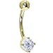 Jewelry : Solid 14KT Yellow Gold Cubic Zirconia PRIME SOLITAIRE Belly Ring