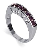 Garnet Gemstone Ring Sterling Silver Love Engraved Band