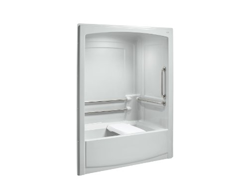Kohler K-12103-C-95 Freewill Bath and Shower Module with Brushed Stainless Steel Grab Bars, Left-Hand Drain, Ice Grey