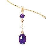 14k Gold, Amethyst & Diamond 3 Stone Drop Pendant