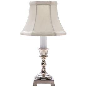 Pewter White Shade Candle Light Pedestal Accent Lamp
