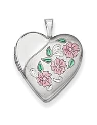 Genuine IceCarats Designer Jewelry Gift Sterling Silver 20Mm Enameled Flowers Heart Locket