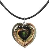 Akuamarina Collier au coeur en verre de Murano et Aventurine noir-vert