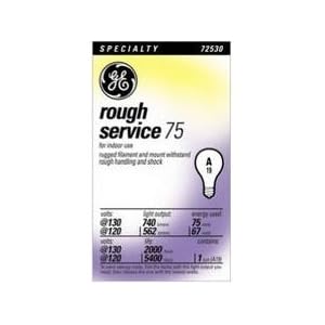 GE 72530-6 Rough Service General Purpose 130-Volt A19 Light Bulb, 75-Watt, 6-Pack by General Electric