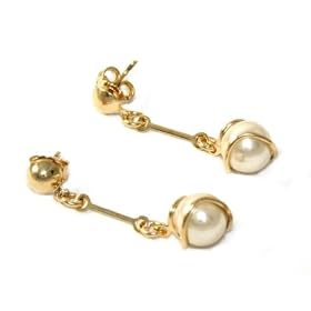 Beautiful 24k Gold Layered GL Pearl Drop Post Stud Earrings - Lifetime Warranty! Comes Gift Boxed...