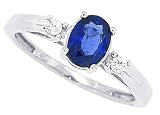 1.00ct Three Stone Genuine Oval Sapphire Ring with Diamonds in 10kt White Gold