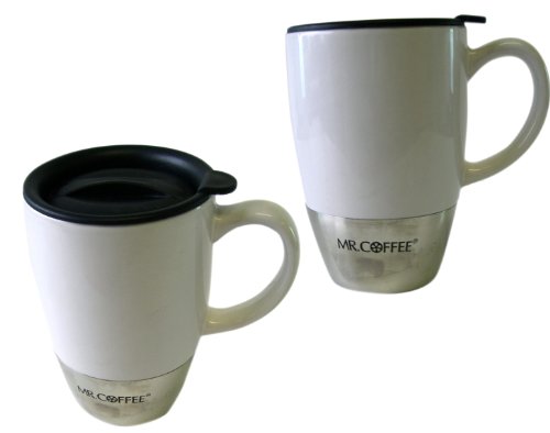 Mr. Coffee 5in Classic White 15oz. Travel Coffee Mug with Handle- Travel Coffee Mug
