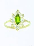 10K yellow-gold Ladies Peridot (August) Ring with White cubic-zirconia diamond Accents