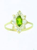 10K yellow-gold Ladies Peridot (August) Ring with White cubic-zirconia diamond Accents