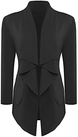 Womens Long Sleeve Open Front Fleece Cardigan Coat (Medium, Black)