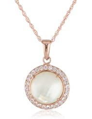 14k Gold over Sterling Silver Mother-Of-Pearl Round Quartz Pendant Necklace, 18"