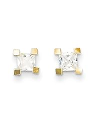MadiK® 14k Yellow Gold Polished 4mm Clear Square CZ Stud Post Earrings