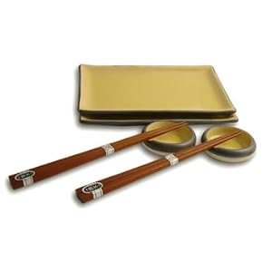6 piece Japanese Sushi Plate Set w/ Chopsticks