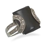 Sterling Silver Black Onyx and Marcasite Ring