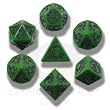Q-Workshop Polyhedral 7-Die Set: Carved Dragon Dice Set (Green and Black)