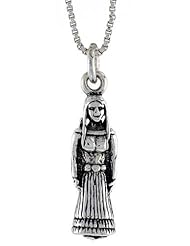 Sterling Silver Native American Woman Pendant, 1 inch (25 mm) Long.