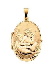 22.00X17.00 Mm 14K Yellow Gold Oval Shaped Locket W/Angel