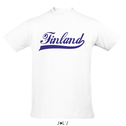 T-Shirt – Finland Oldschool Finnland LÄNDERSHIRT EM / WM FAN Trikot S-XXL , White – blau , XXL