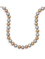 Gold and Grey 9-9.5mm Pearl Necklace 20-1/2 inch Length - Made in the USA