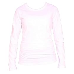 Long Sleeved White Classic Fit Tunic Length Womens' Solid color contoured T-Shirt, 100% cotton,