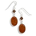 17mm X 13mm Oval Fossil Coral and 6.5mm Crystal Sterling Silver French Wire Earrings