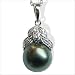 18K white gold Leaf Black Tahitian cultured pearl and diamond pendant
