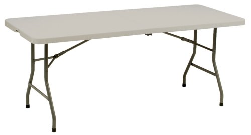 Meco Samsonite Blow Mold Cream And Mocha 30 by 72 Fold In Half Table