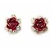 Clip On Earrings Store - Red Enamel and Crystal Flower Clip On Earrings