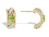 14K Yellow Gold Genuine Oval Peridot and Diamond Hoop Earrings