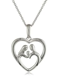 Sterling Silver Parents and Child Family Heart Pendant Necklace, 18"