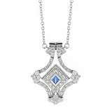CZ Sapphire Diamond Platinum over Sterling Silver Convertible Pendant Necklace