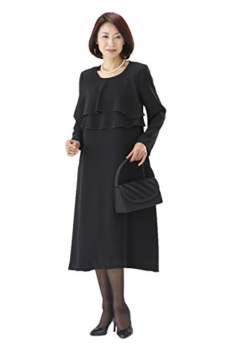 (モノワール) MONOIR 喪服 レディース 礼服 大きいサイズ フリル使い ブラックフォーマル ワンピース オールシーズン 113807