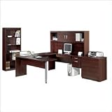Bestar In Space U-Shape Wood Home Office Set with Hutch, Filing Cabinet and Bookcase in Mahogany