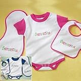 Personalized Baby Gift Set of 3 - Romper, Bib, Burp Pad