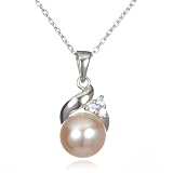 Pink Freshwater Pearl White CZ Pendant-18