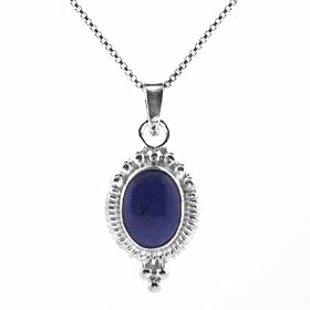 Sterling Silver Genuine Lapis Stone Bali Bead Pendant by 