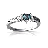 14K White Gold Heart Created Alexandrite Filligree Ring