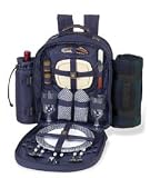 Picnic At Ascot Green Ultimate Picnic Backpack for Two with Plaid Napkins