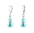 Earrings - E144 - Glass Pearl & Swarovski (tm) Crystal Drop ~ Aqua on Aqua