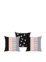 Apolena Set Funda De Cojín 3 Uds. (Negro/Gris/Rosa)