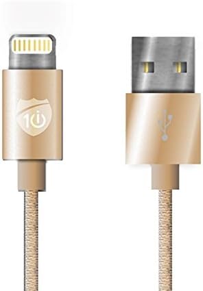 i10 Power Series Apple MFI Certified 6 ft Nylon Braided Lightning Cable for iPhones and iPads (Gold 3 Pack)