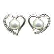 Cursive Heart Shaped White Cultured Pearl Platinum Overlay CAREFREE Sterling Silver Stud Earrings