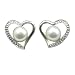 Heart Shaped Silver Stud Earrings w. White Cultured Pearl
