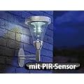 Lunartec Solar-LED-Wandlampe aus Edelstahl mit PIR-Sensor