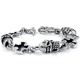 High Polished Stainless Steel Link Bracelet Of Cross Of Skulls and Crosses With Toggle Clasps