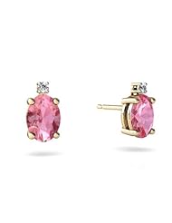 Created Pink Sapphire 14kt Yellow Gold Stud Earrings