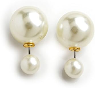 Pomelo Luxury Hot Sale Double Sided Pearl Beads Earrings Ear Studs Tribal Earrings (White)